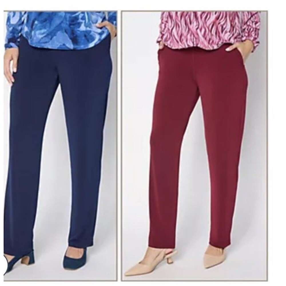 Susan Graver Essentials Petite Set of 2 Liquid Knit Pants Garnet/Navy XL NEW